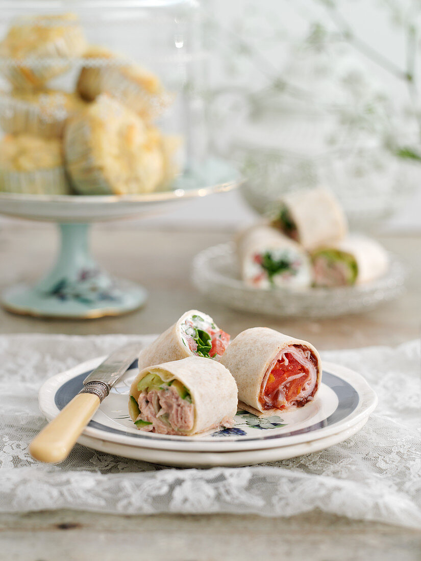 Various wraps for a teatime meal