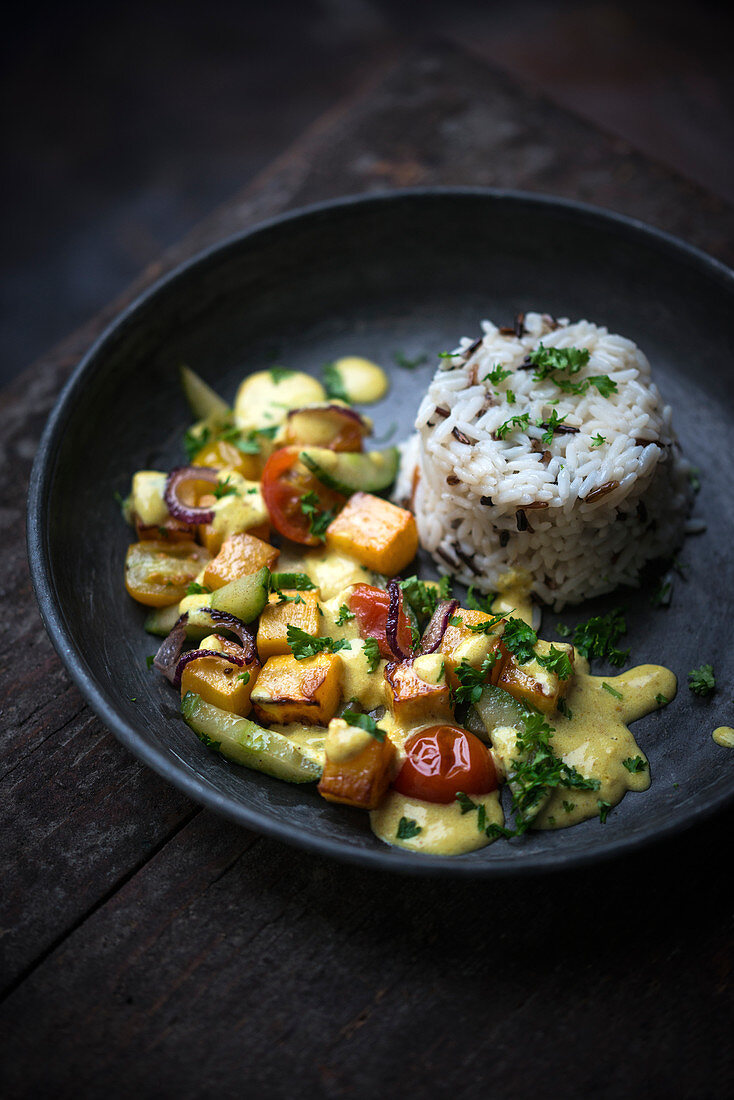 Vegan turnip curry with rice