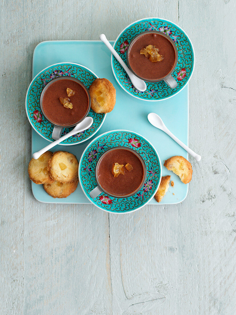 Chocolate mousse pots with ginger shortbread