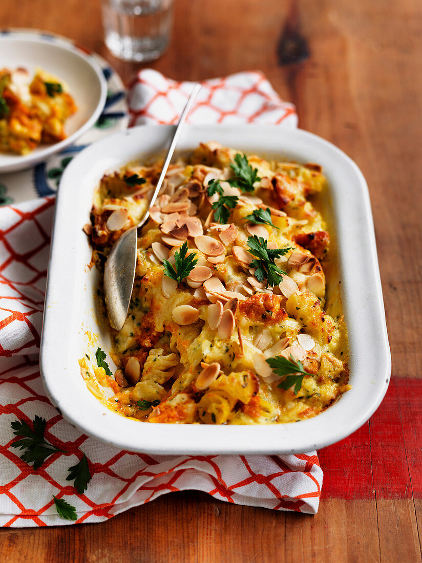 Cheesy Pumpkin and Almond Pasta Bake