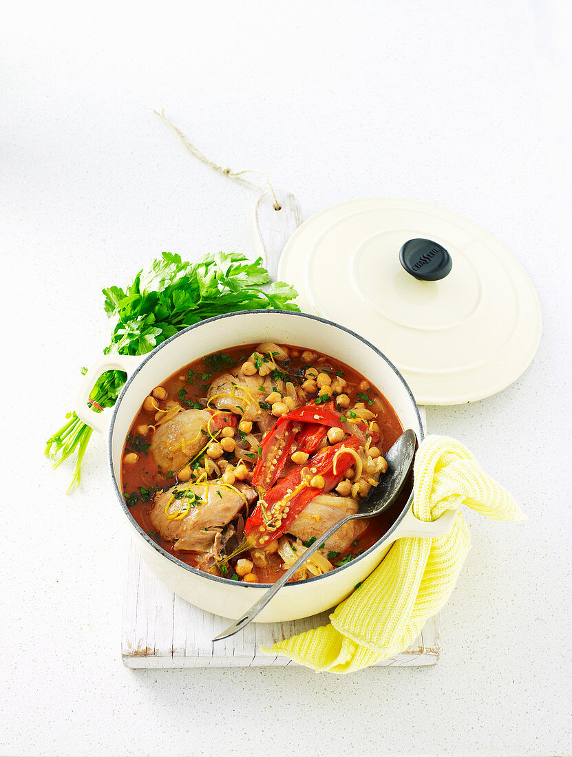 Braised Chicken with Chickpeas, Lemon and Garlic