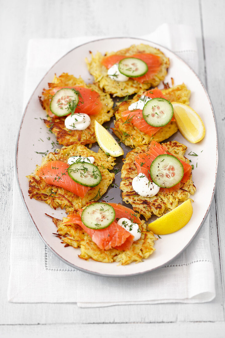 Potato fritters with smoked salmon