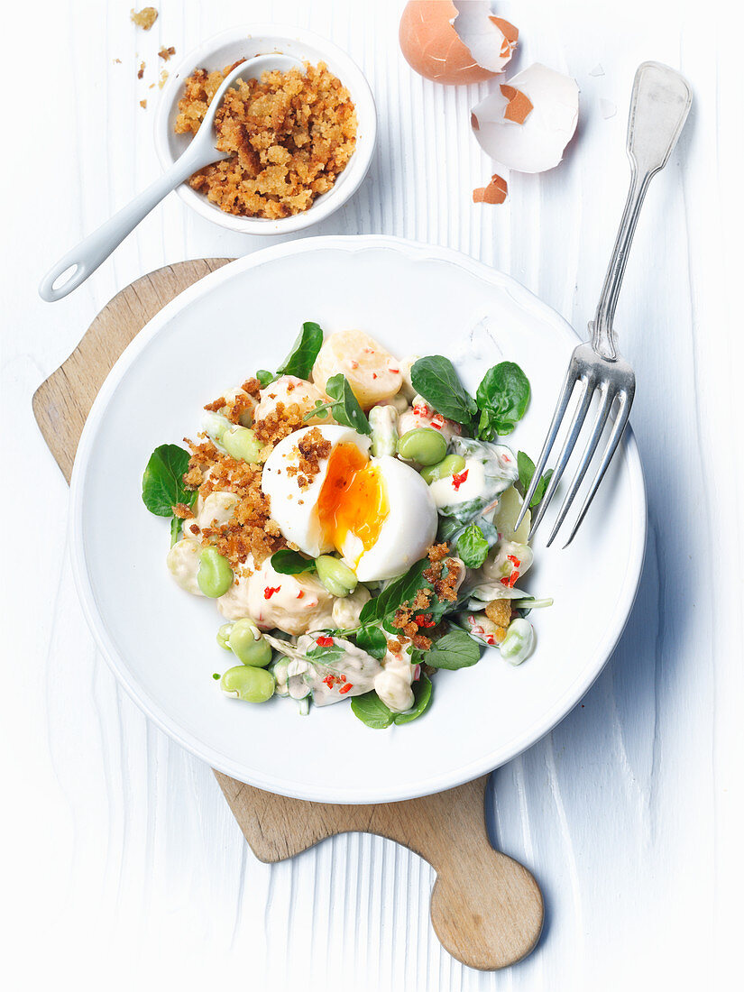 Potato salad with broad beans and watercress