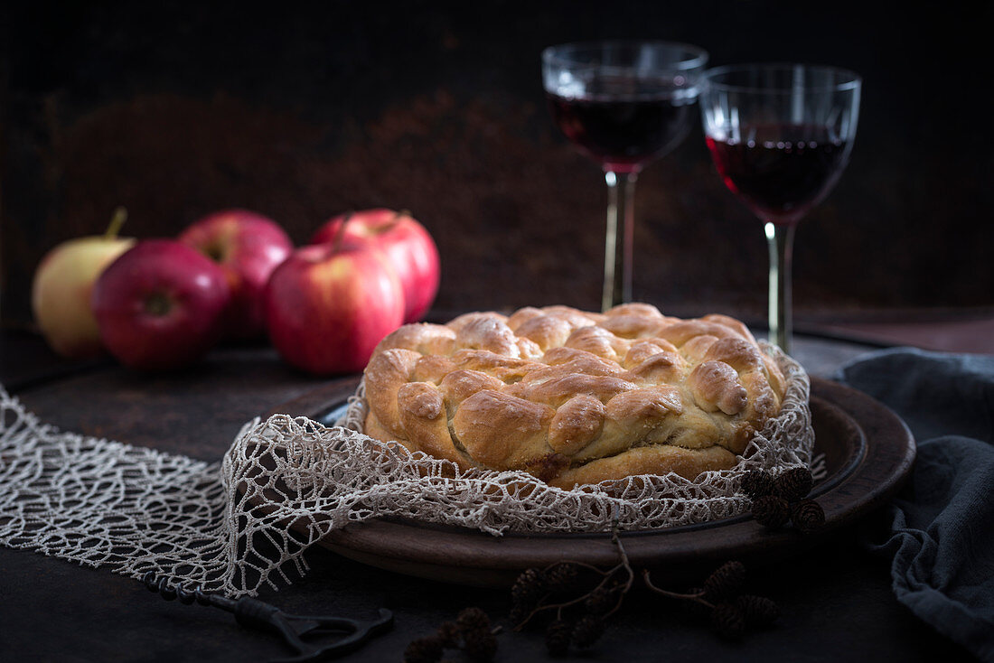 Vegan apple and yeast cake with icing