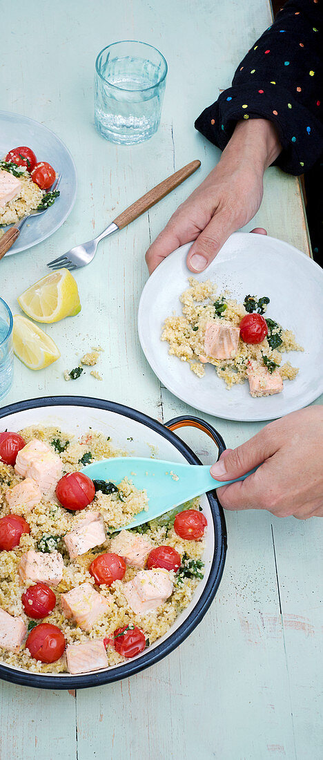 Salmon fillet on tomato couscous