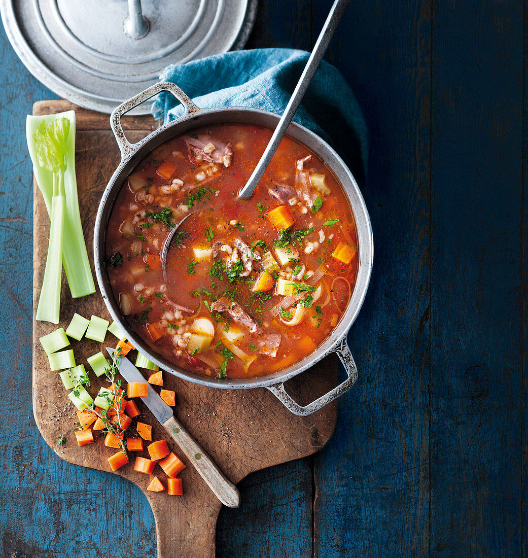 Vegetable soup with lamb and barley