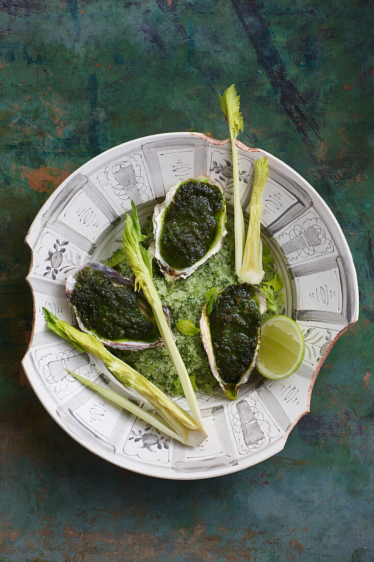 Spring grilled oysters