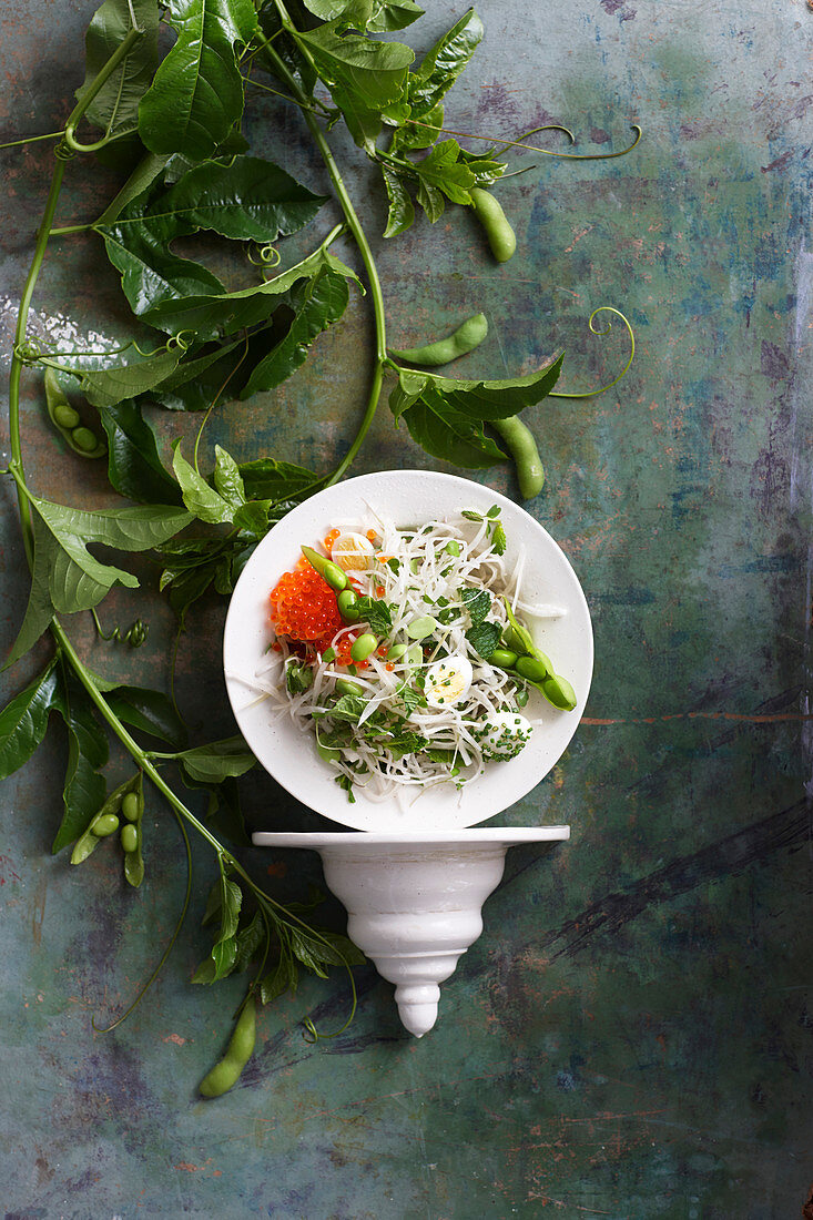 Shaved daikon and apple salad with fish roe