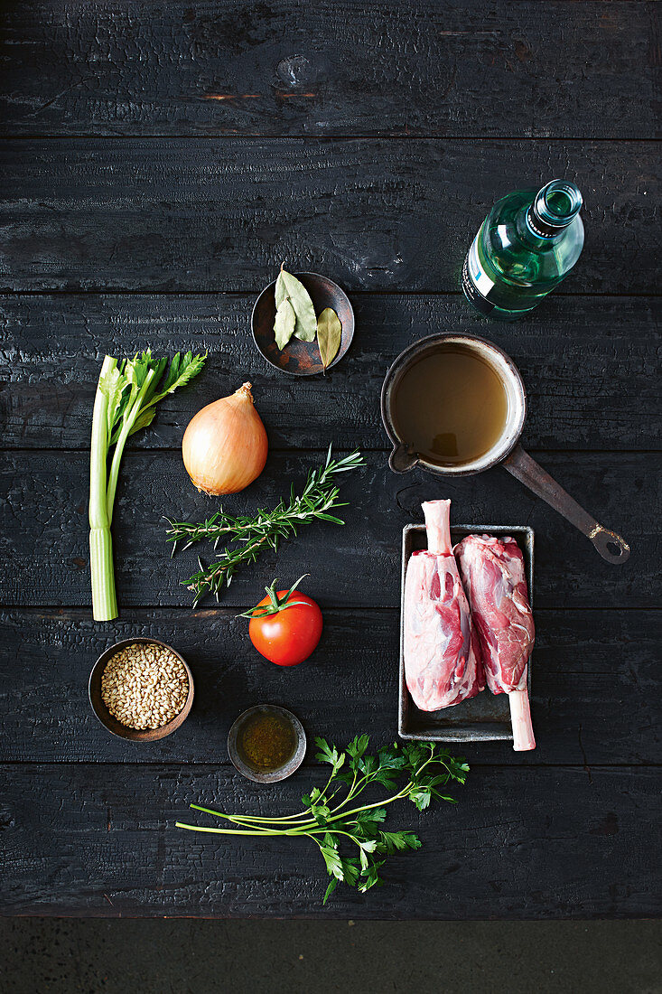 Ingredients for braised leg of lamb with barley