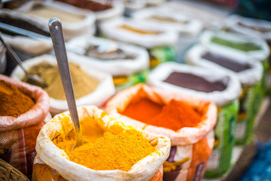 Spices at the spice market in Mapusa, Goa, India