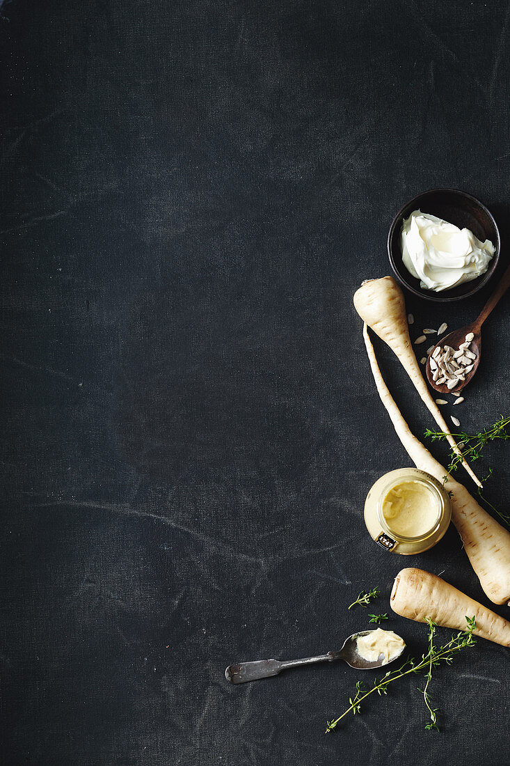 Parsnips, dijon mustard and sunflower seeds