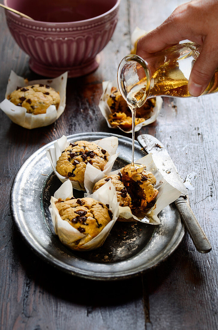 Sweet potato muffin with chocolate and agave syrup