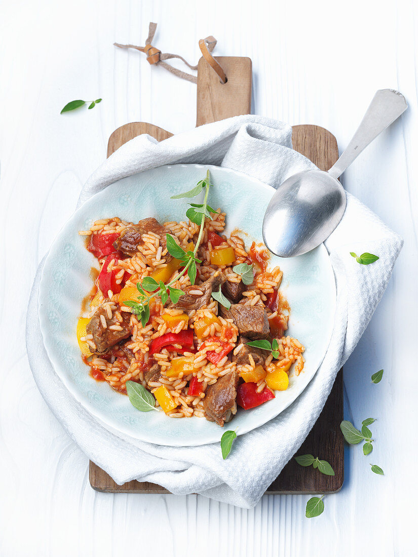 Meat with rice and peppers