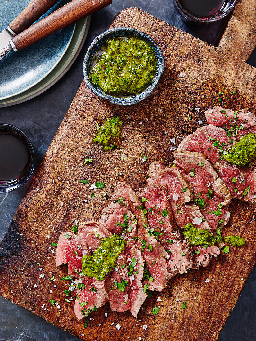 Sliced Steak with Salsa Verde