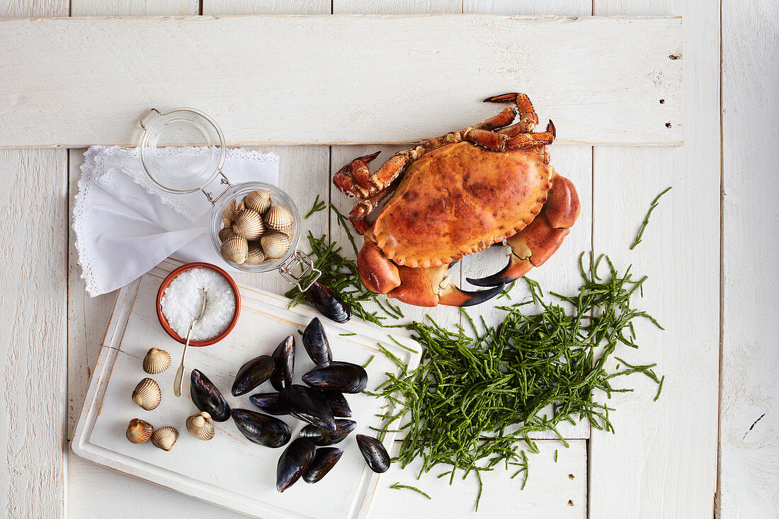 Ingredients for making a seafood dish