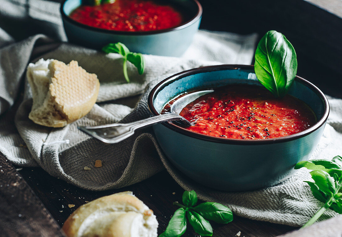 Cream of tomato soup with basil