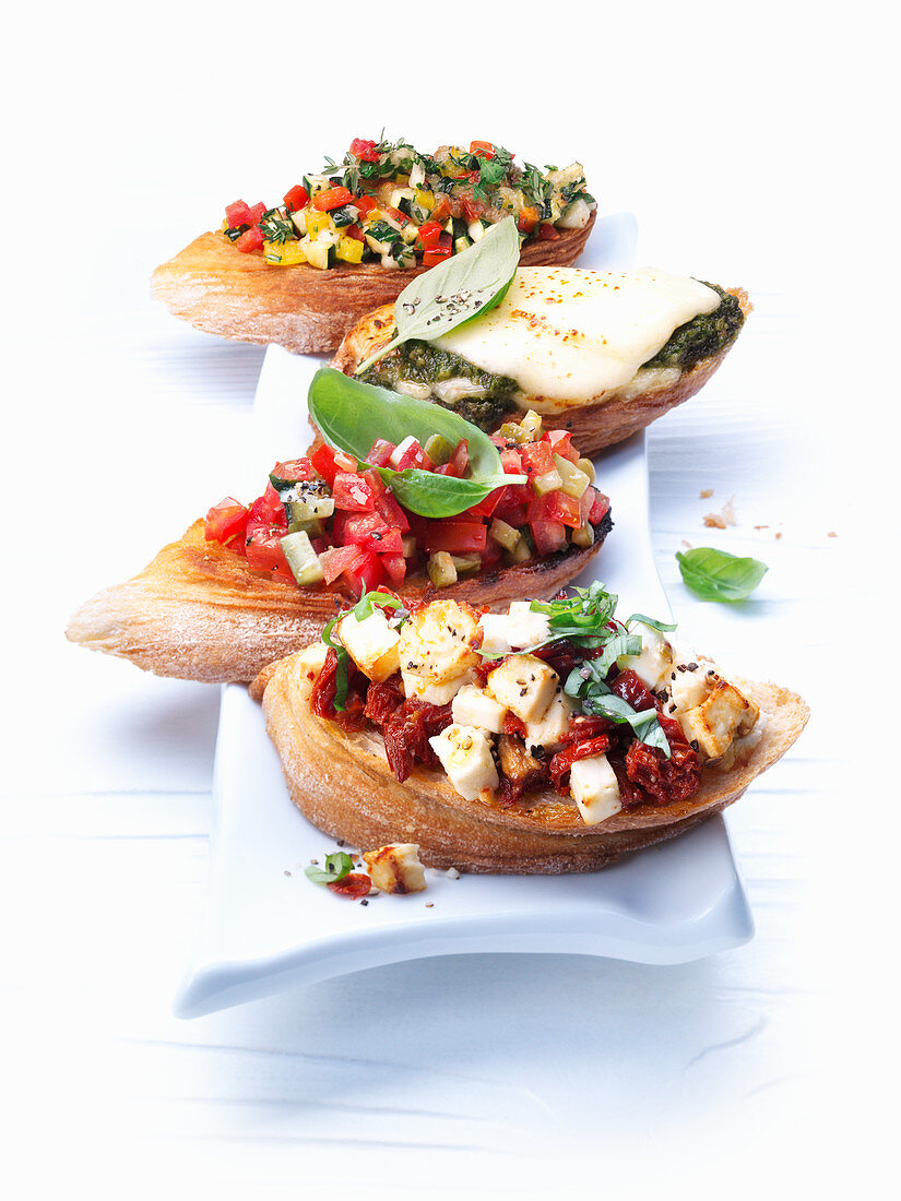 Various types of bruschetta