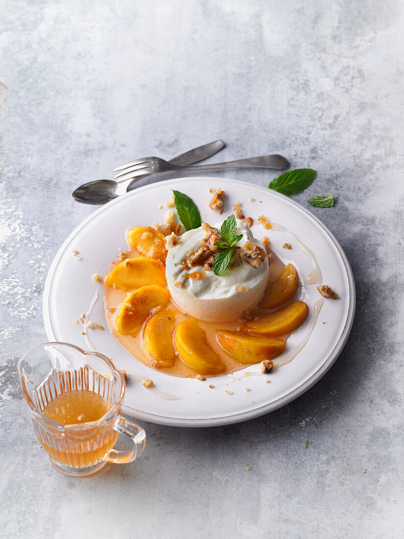 Riesling cream with vineyard peaches