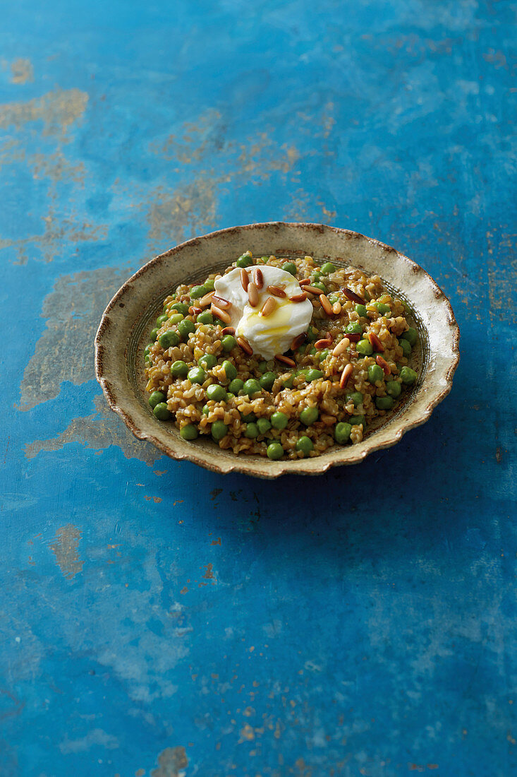 Freekeh (green wheat with peas from Syria)