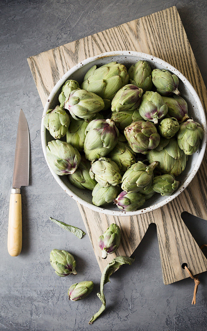 Baby artichokes on top view