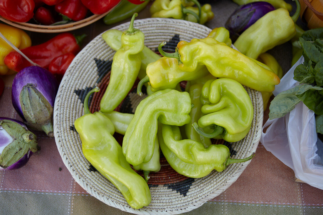 Pointed peppers at a market