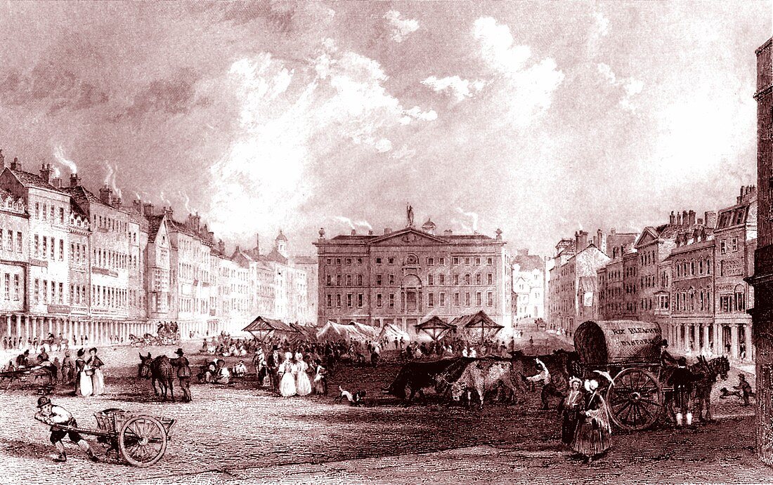 Old Market Square, Nottingham, UK, 19th Century illustration