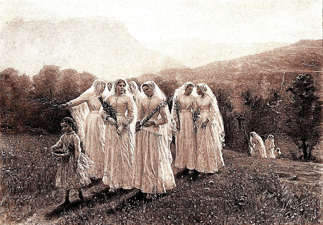 19th Century religious procession, illustration