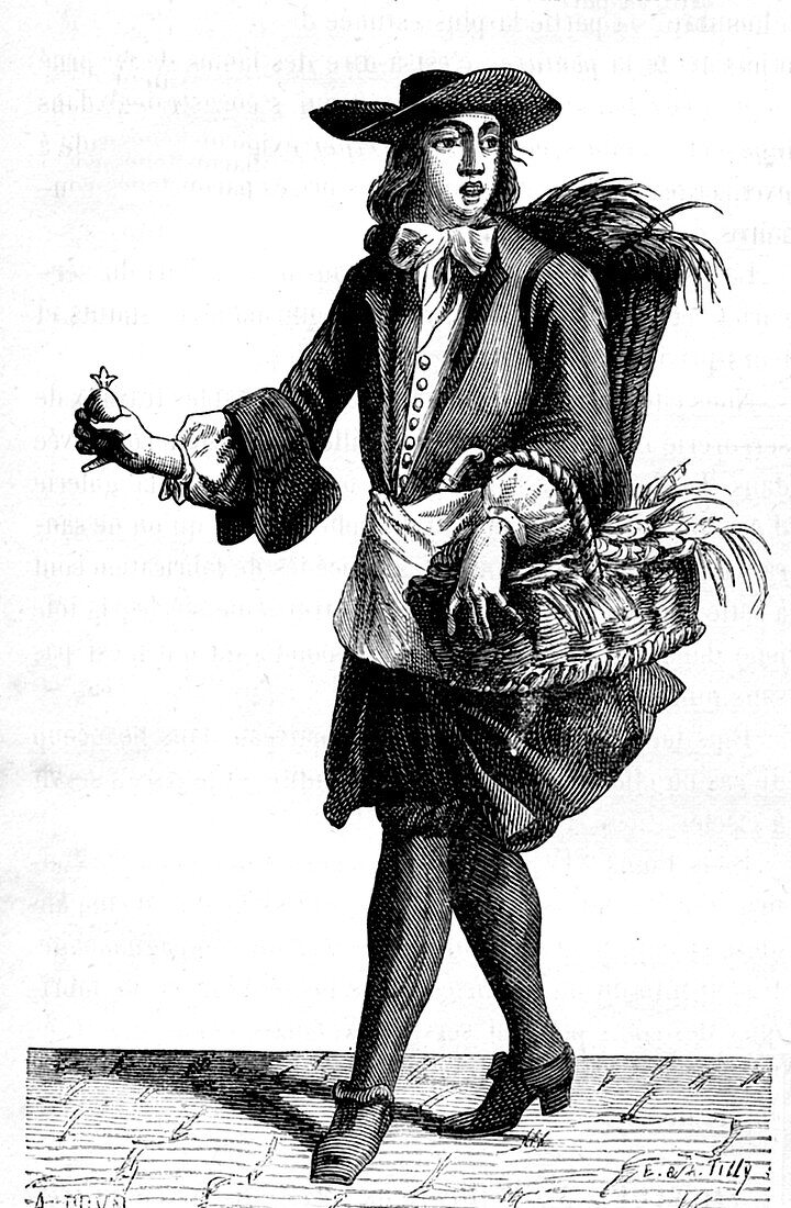 18th Century oyster seller, illustration