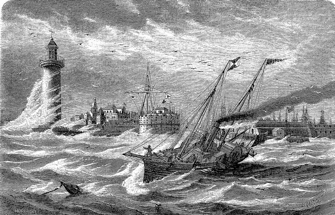 Equinox tide, 19th Century illustration