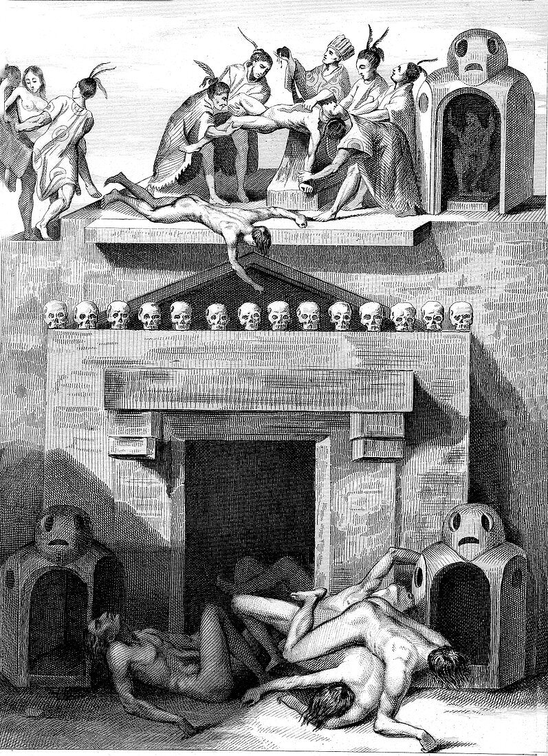 Human sacrifice, Mexico, 19th Century illustration