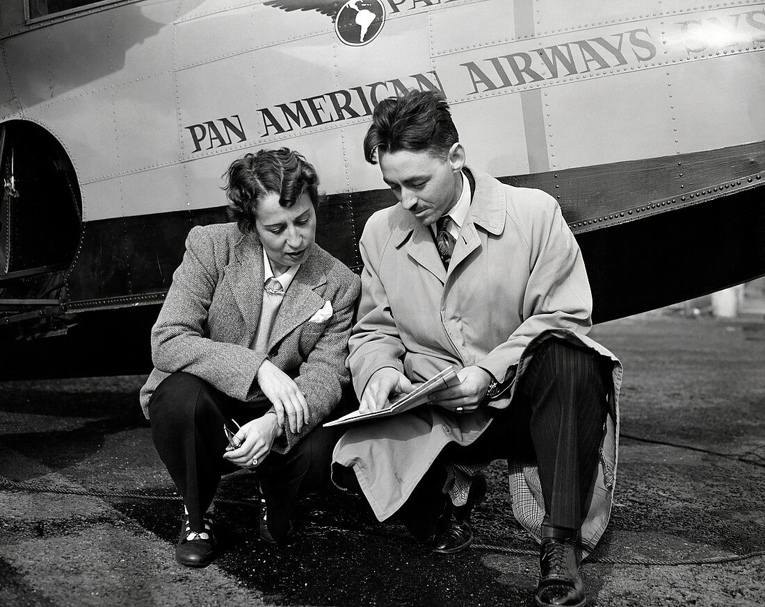 Brazilian female aviation expert with instructor, 1940s