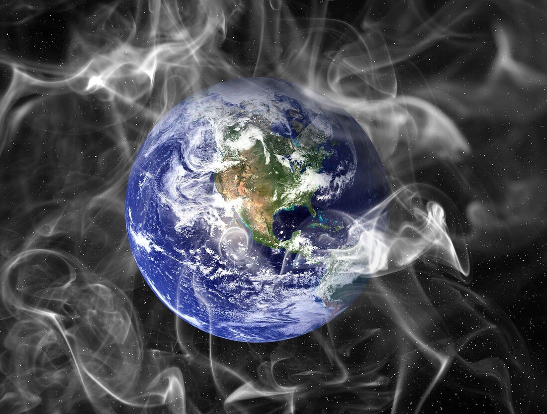 Earth with smoke, conceptual illustration