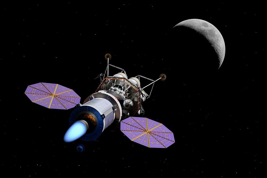 Crew exploration vehicle and lunar lander, illustration