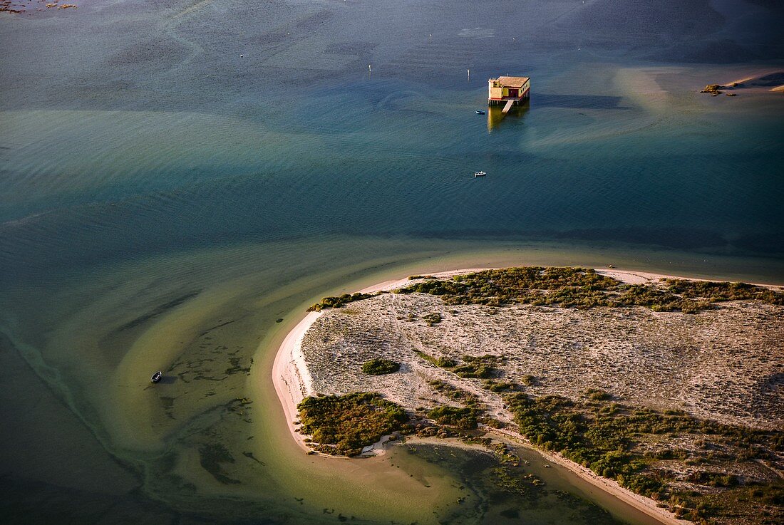 Fishing hut, Portugal, aerial photograph