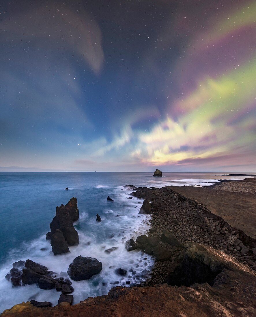 Northern Lights over Eldey Island, Iceland