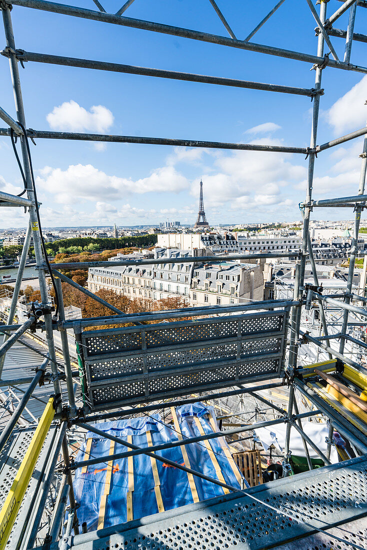 View of the Eiffel Tower from a scaffold