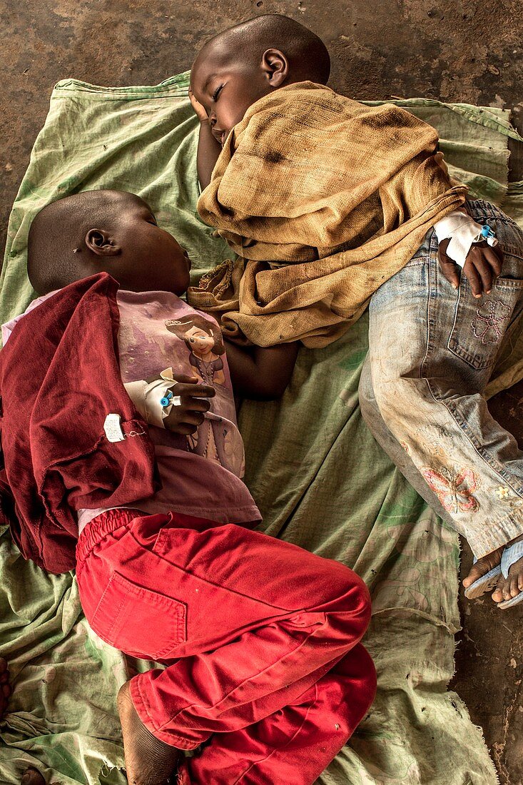 Children waiting outside a hospital