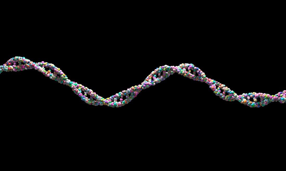 DNA strand against a black background, illustration