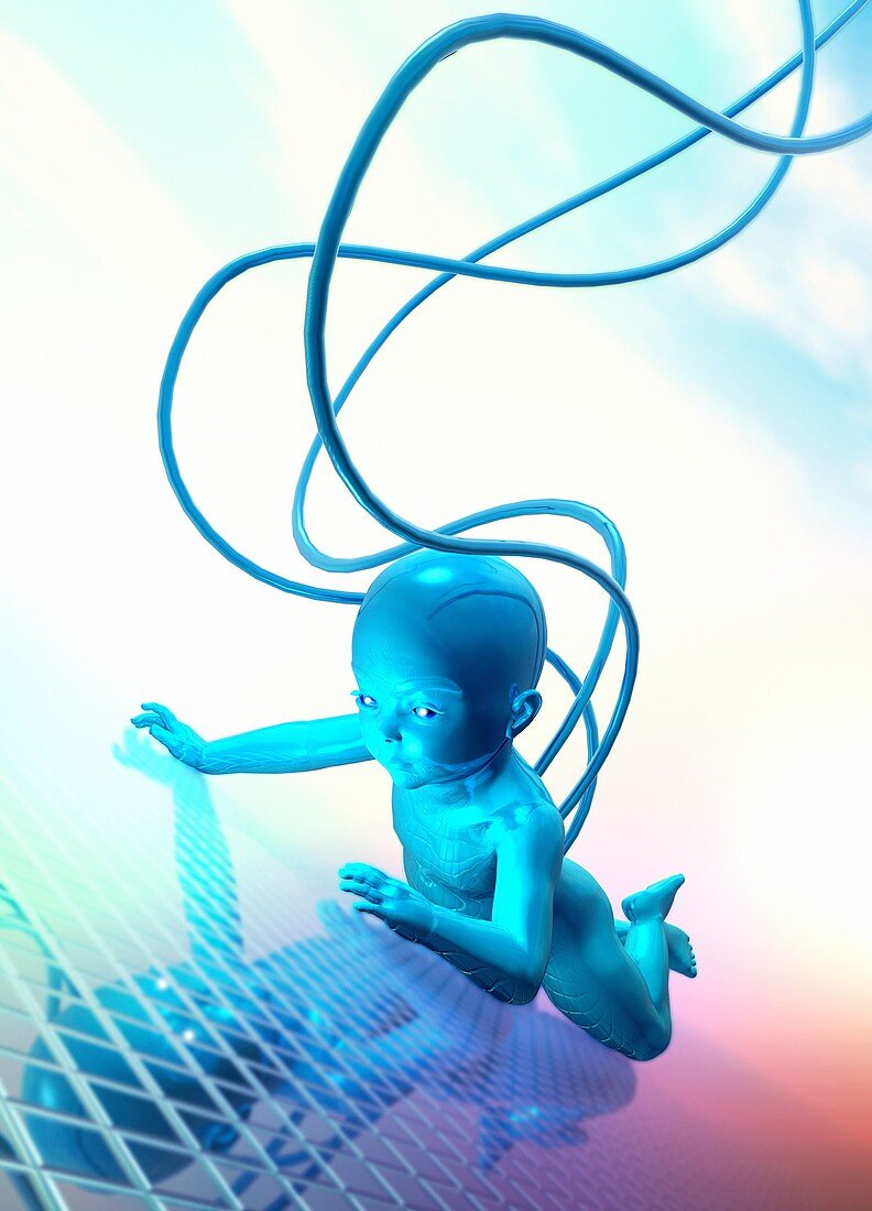 Baby with cables, illustration