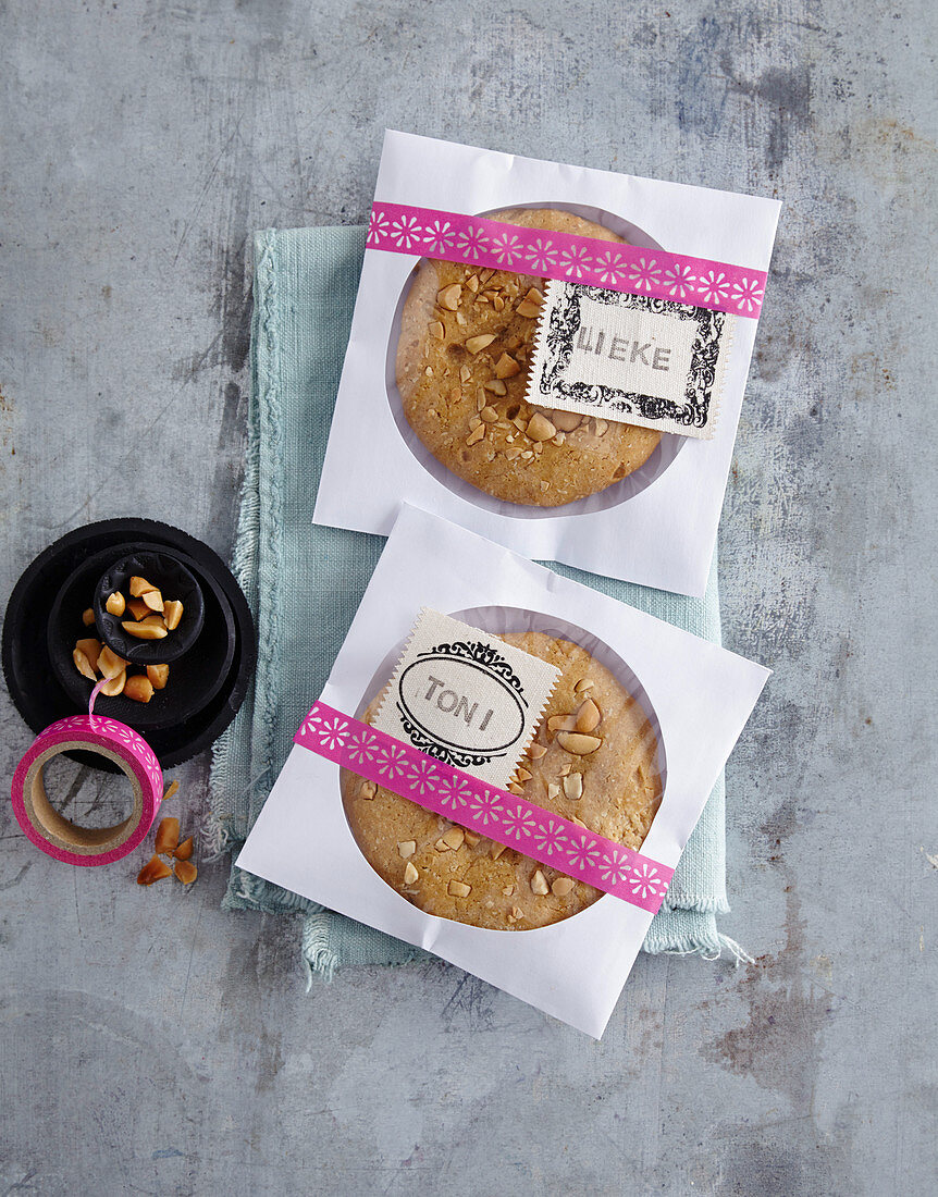 Cookies packaged in personalised CD envelopes as gifts