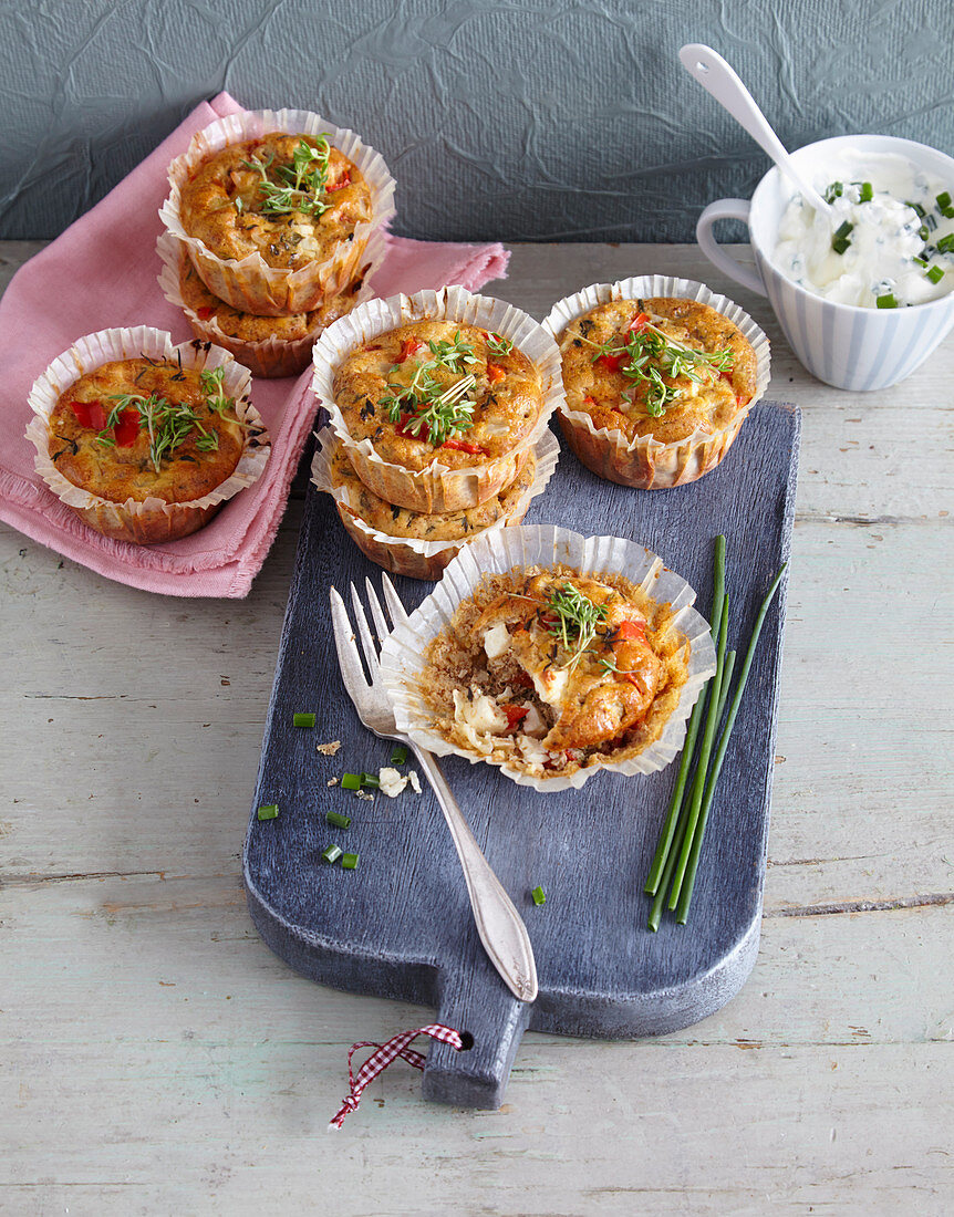 Vegetarian pepper muffins with sheep's cheese