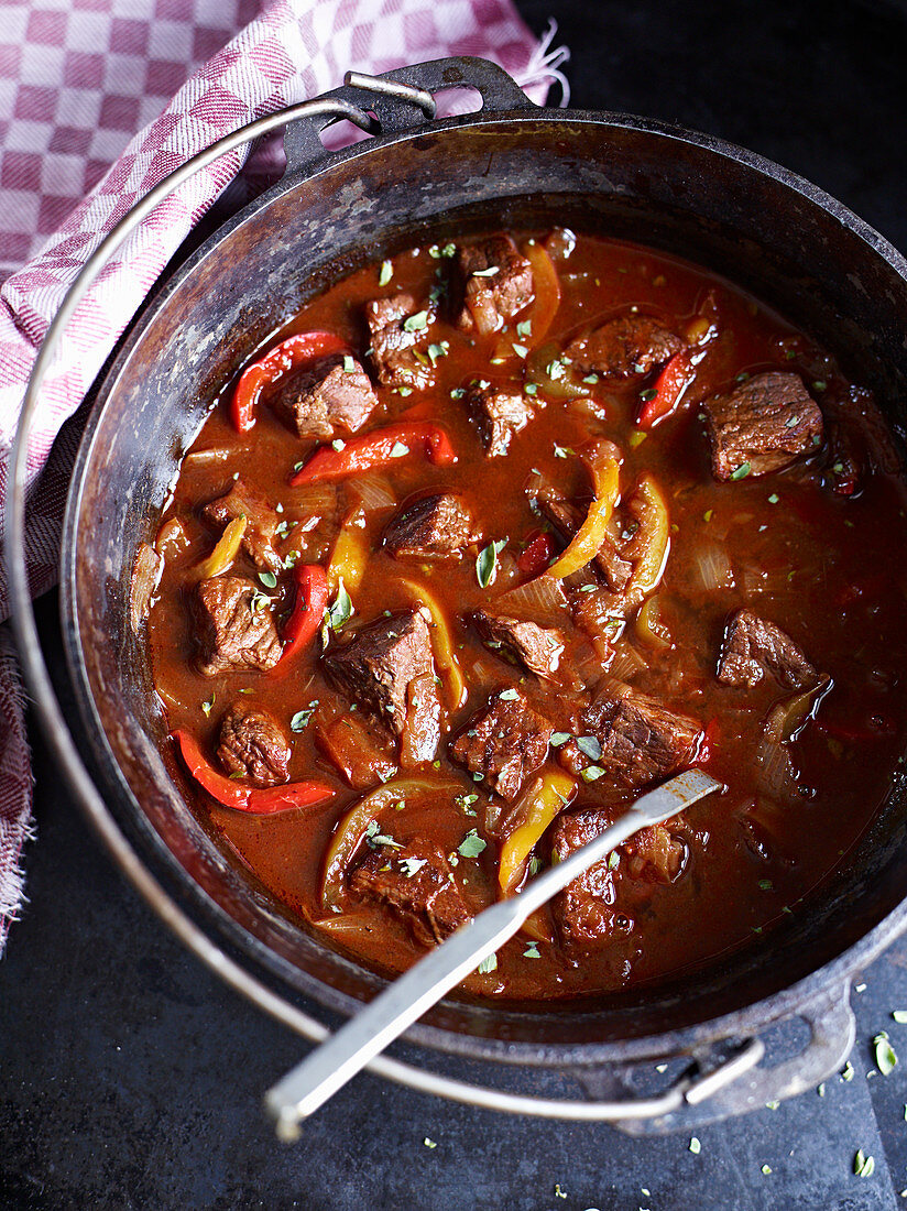 Hungarian goulash with peppers and onions