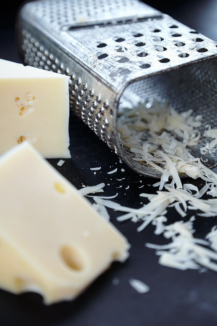 Emmental cheese, partially grated