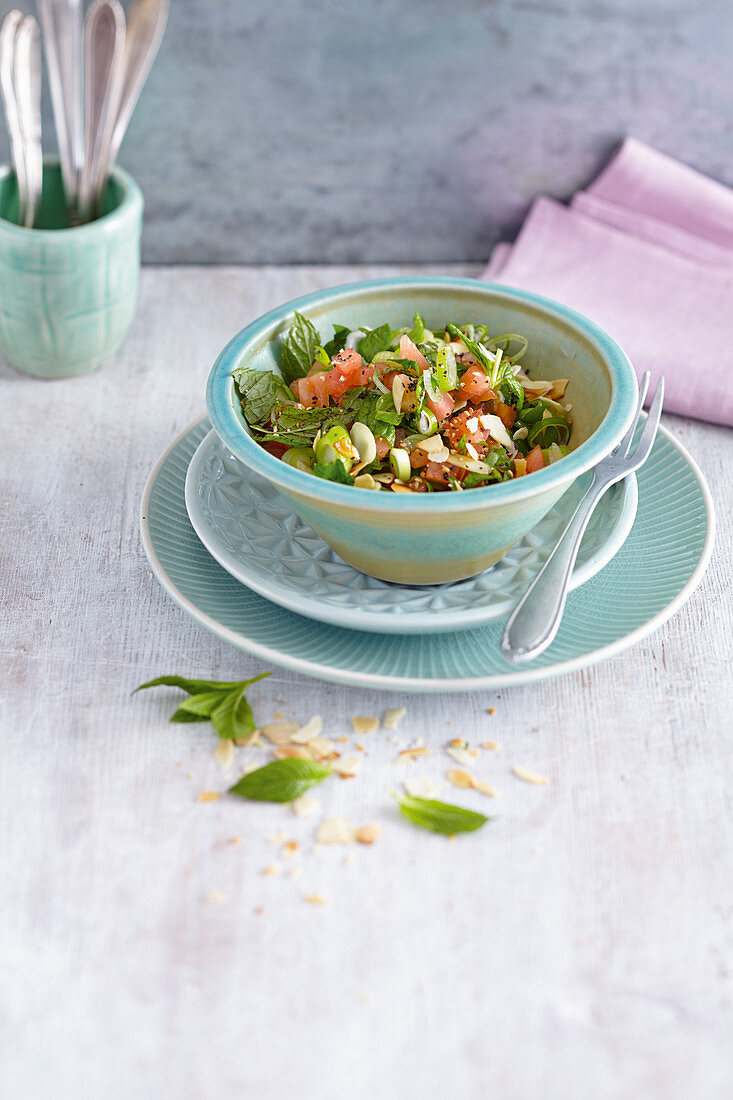 Tomato, almond and mint tabbouleh