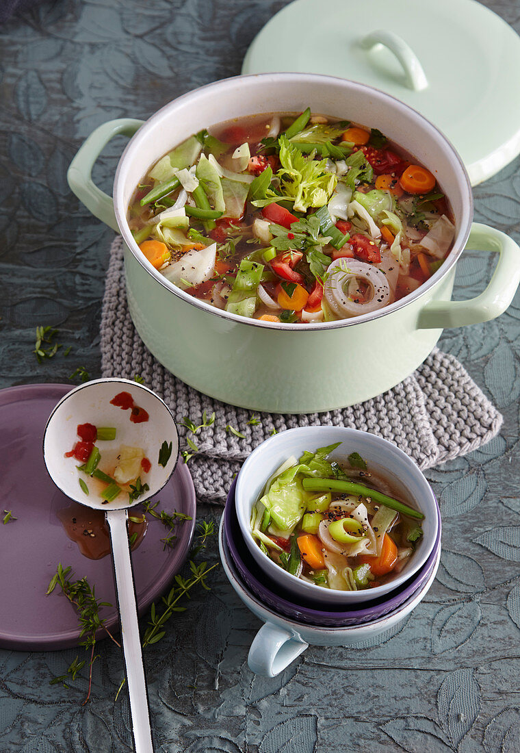 Vegan minestrone with curry and lemongrass