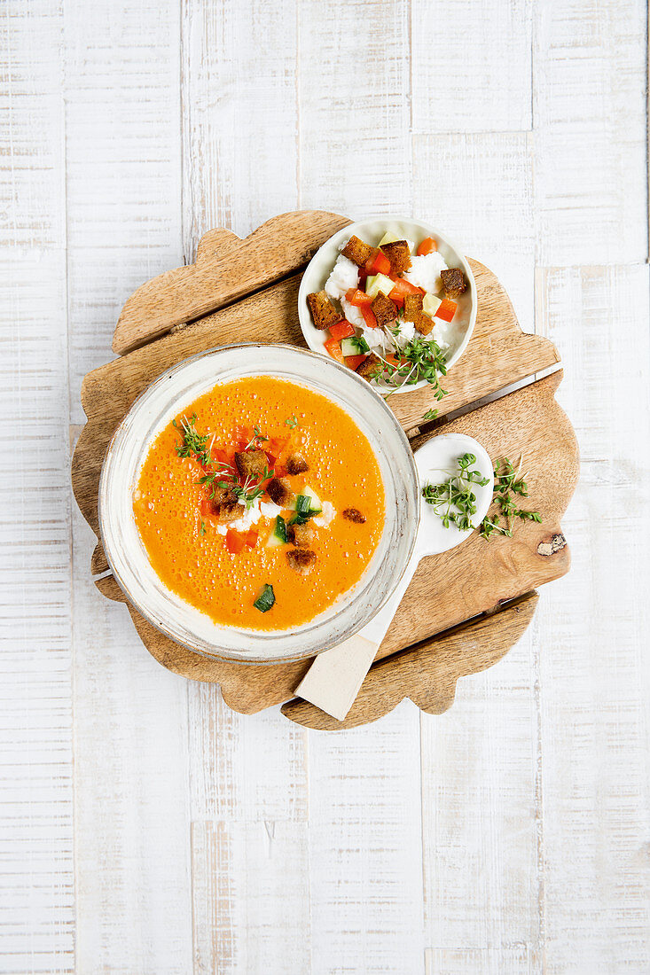 Chilled pepper gazpacho with feta cheese