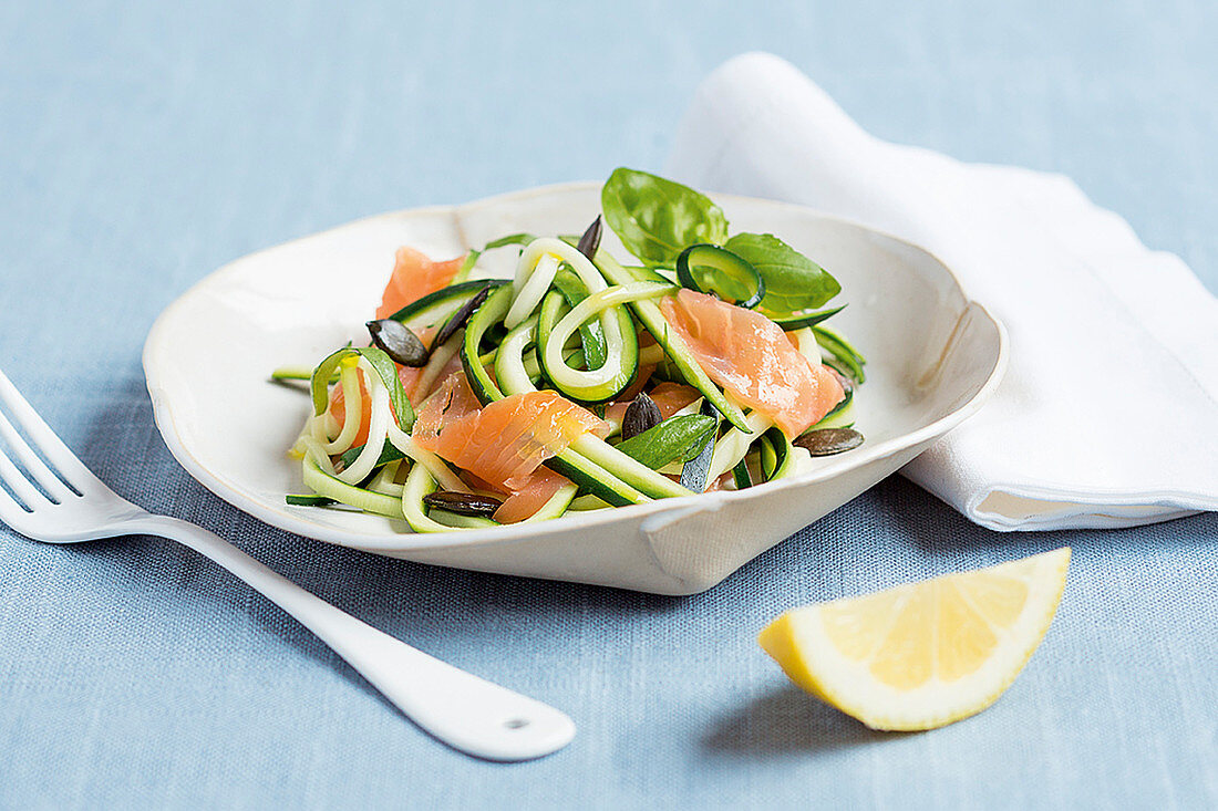 Quick courgette and salmon salad