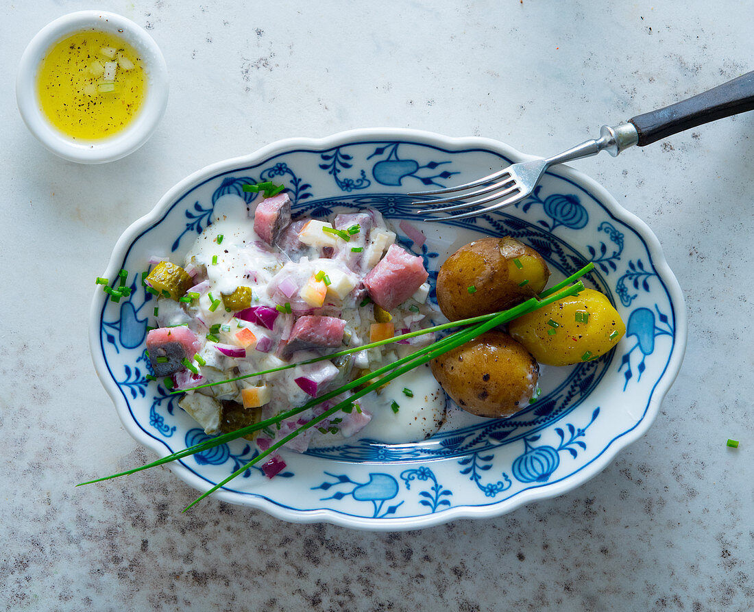 Soused herring salad with potatoes