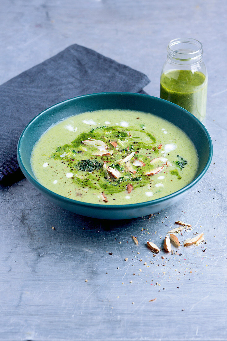 Cream of broccoli soup with parsley oil