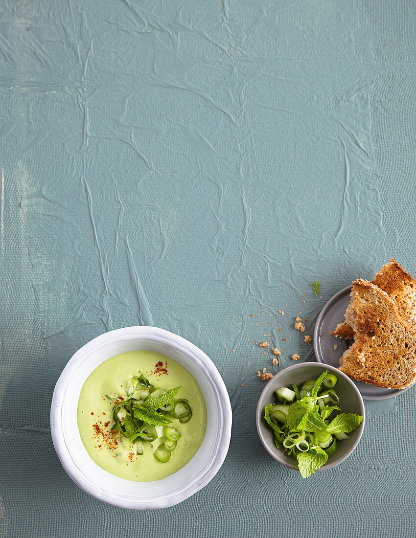 Cold avocado soup with cucumber and mint